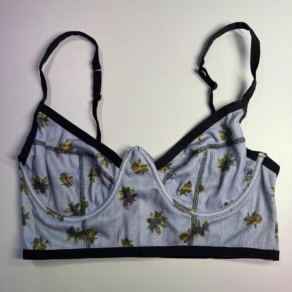 Urban Outfitters Other - URBAN OUTFITTERS Out From Under Blue Floral Pointelle Bustier Crop Size Large L